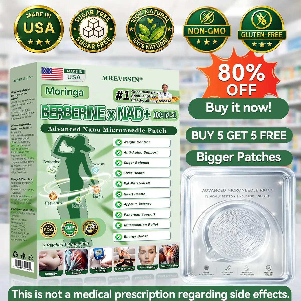 OFFICIAL
BRAND
๐๐๐๐๐๐บ๐ฐ๐ตยฎ
Moringa Berberine ร NAD+ 10-in-1 Advanced Nano Microneedle Patch (Experience Visible 7-Day Results)